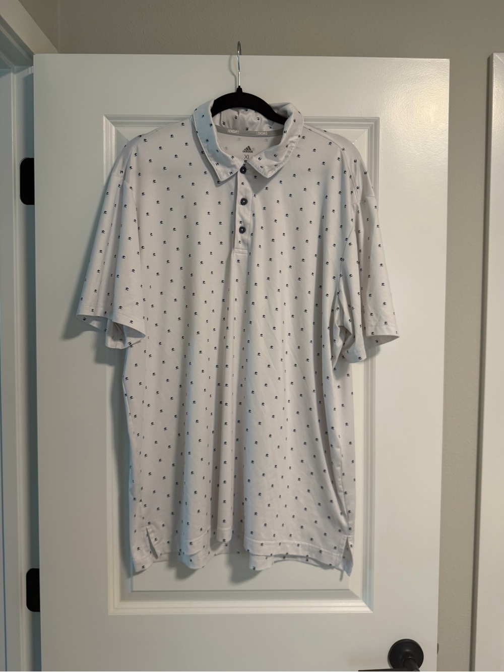 Adidas Golf White Polo with Navy Micro Pattern XL